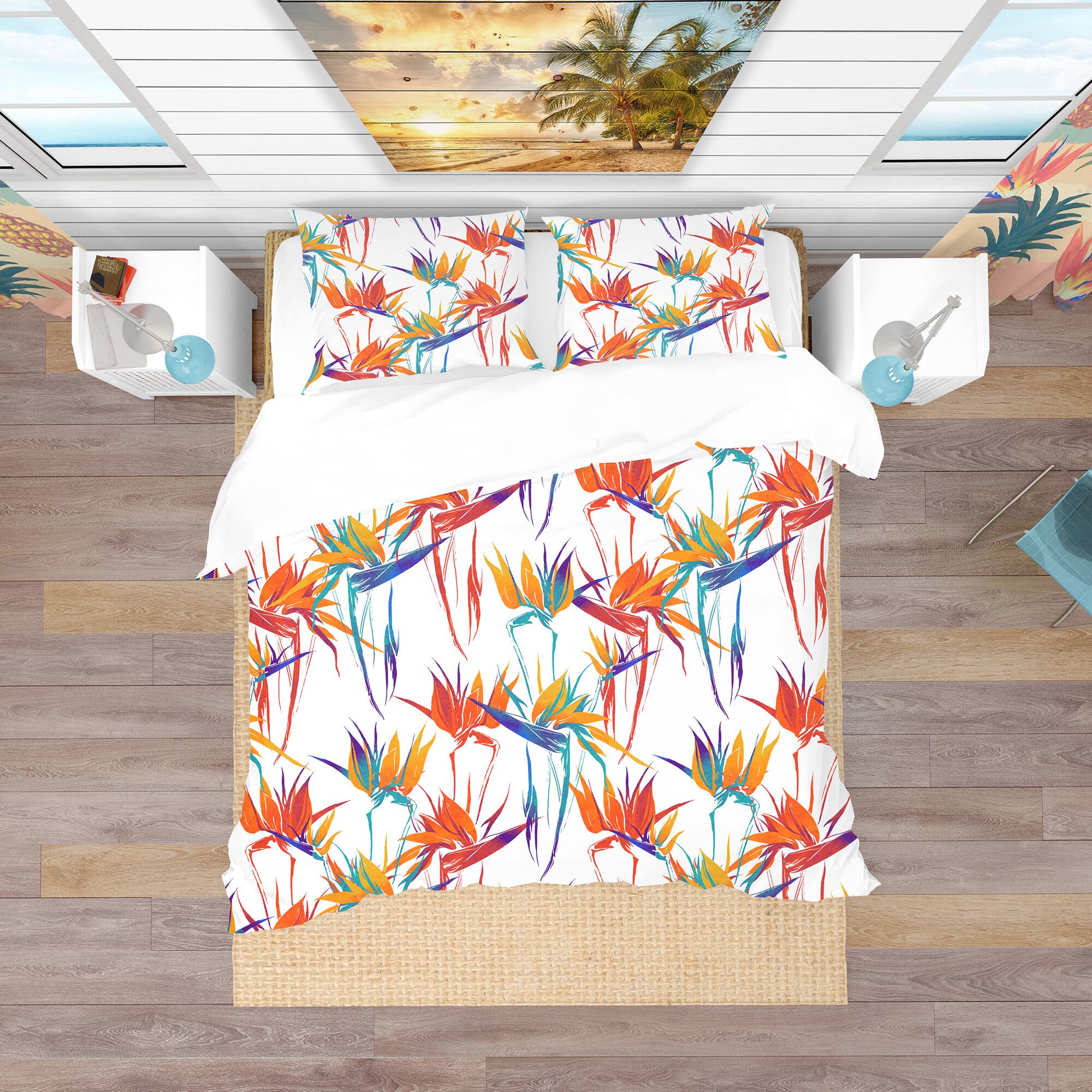 Designart 'Imprints Strelitzia Flowers Mix Repeat Pattern' Tropical Bedding Set